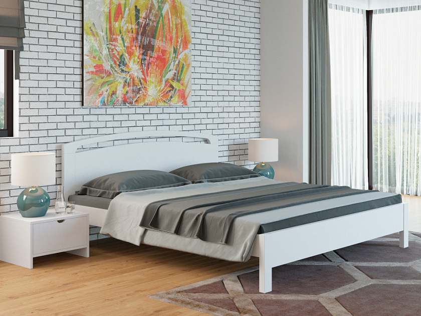 Кровать Веста 1-тахта-R 160x200 Массив (сосна) Белая эмаль - Кровать из массива с одинарной резкой в изголовье.