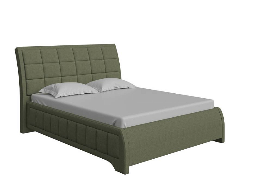 Кровать Foros 200x190 Искусственная шерсть Лама Авокадо - Кровать необычной формы в стиле арт-деко.