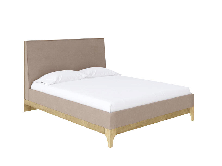 Кровать Odda 160x200  Белый Жемчуг/Тетра Стальной - Мягкая кровать из ЛДСП в скандинавском стиле
