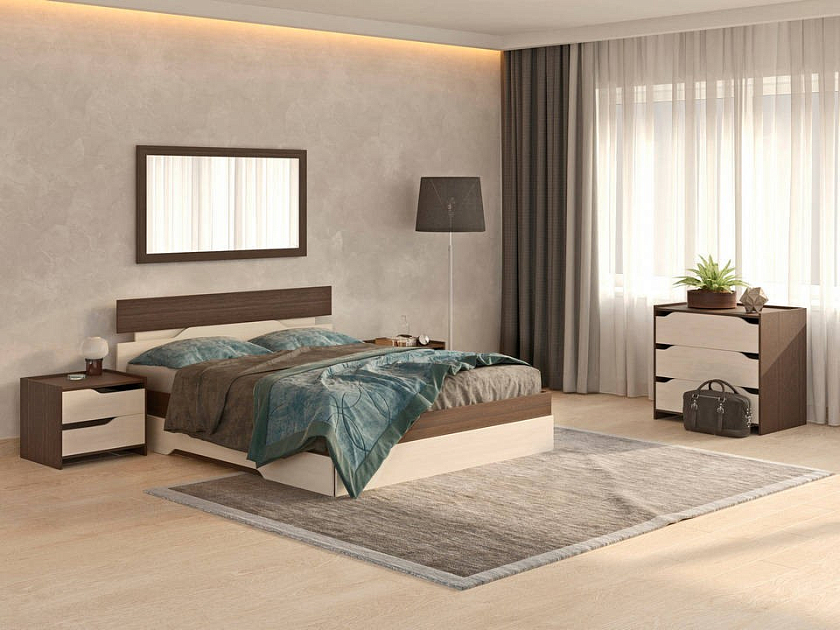 Кровать Milton 90x200 ЛДСП Дуб Венге/Дуб Шамони светлый - Современная кровать с оригинальным изголовьем.