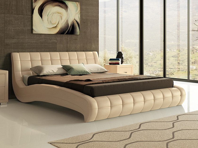 Кровать Nuvola-1 160x200 Ткань: Рогожка Тетра Графит - Кровать футуристичного дизайна из экокожи класса «Люкс».