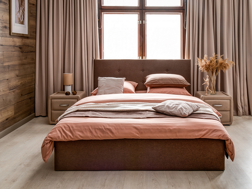 Кровать Forsa 140x200 Ткань: Велюр Casa Винный - Универсальная кровать с мягким изголовьем, выполненным из рогожки.