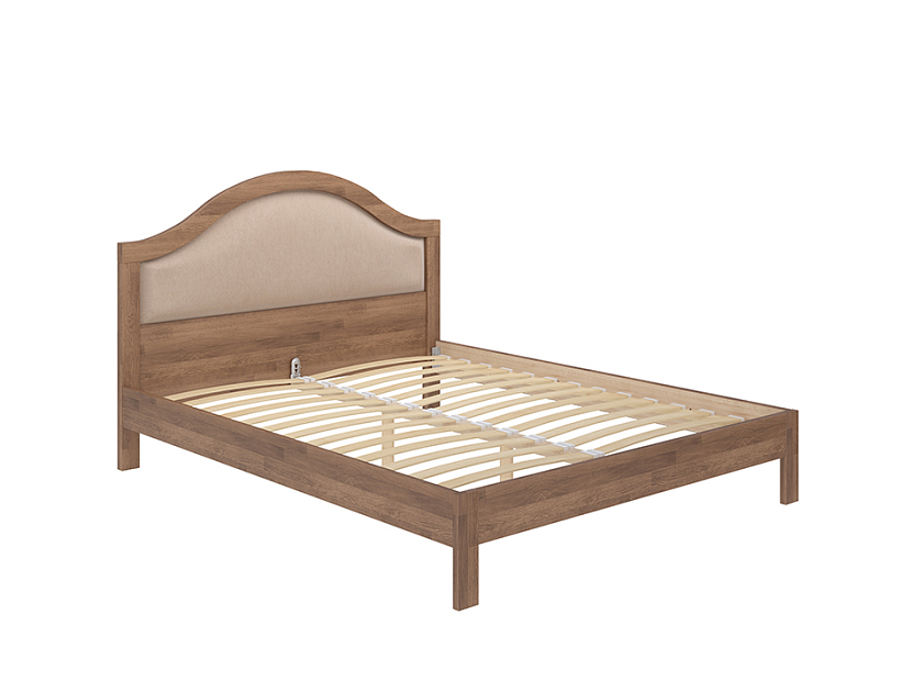 Кровать Ontario 80x180 Ткань/Массив Тетра Имбирь/Белая эмаль (сосна) - Уютная кровать из массива с мягким изголовьем