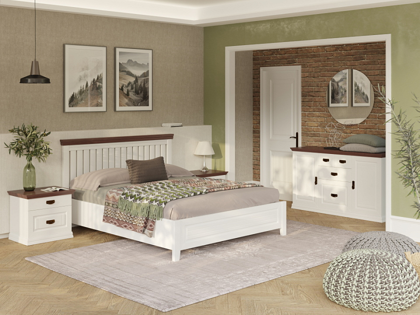 Кровать Olivia 90x190 Массив (береза) Белая эмаль/Орех - Кровать из массива с контрастной декоративной планкой.