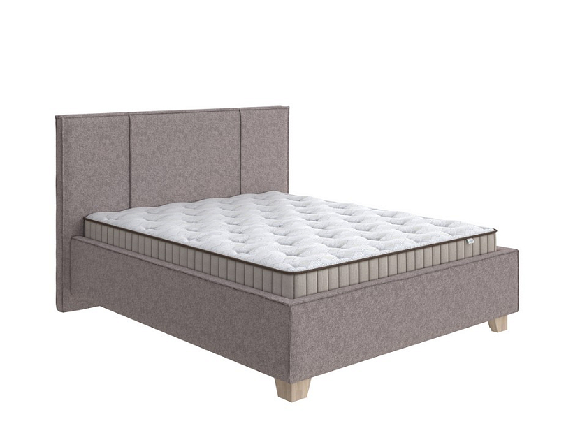 Кровать Hygge Line 160x190 Ткань: Рогожка Levis 25 Светло-коричневый - Мягкая кровать с ножками из массива березы и объемным изголовьем